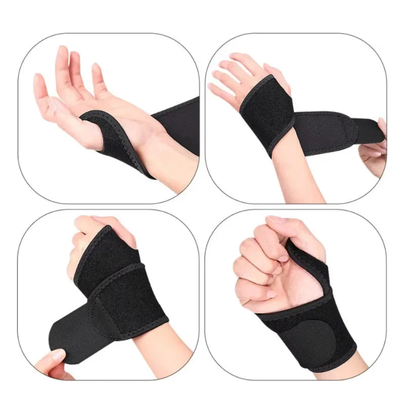 montagem-com-quatro-fotos-exibindo-o-passo-a-passo-de-como-vestir-e-ajustar-a-munhequeira-na-mao